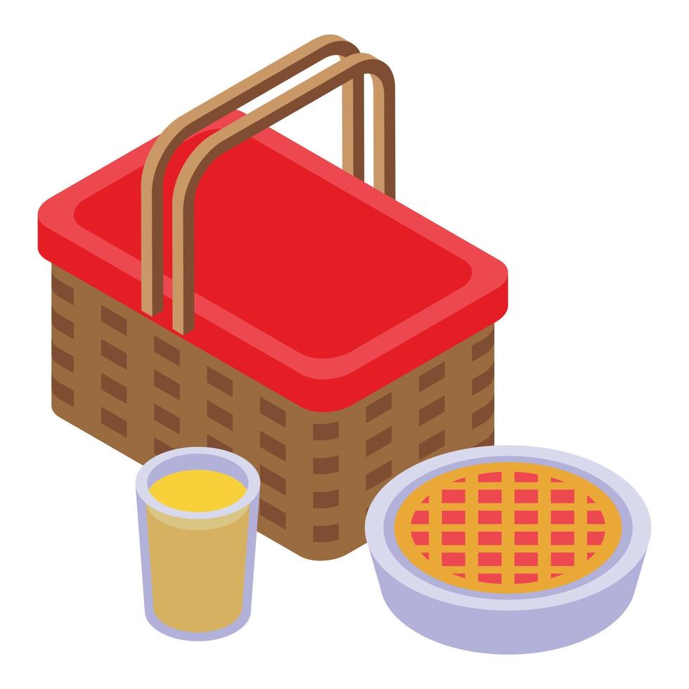vetor isométrico de ícone de torta de cesta de piquenique. cesta de piquenique de comida