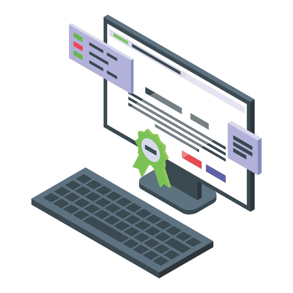 ícone de certificado pc ssl, estilo isométrico vetor