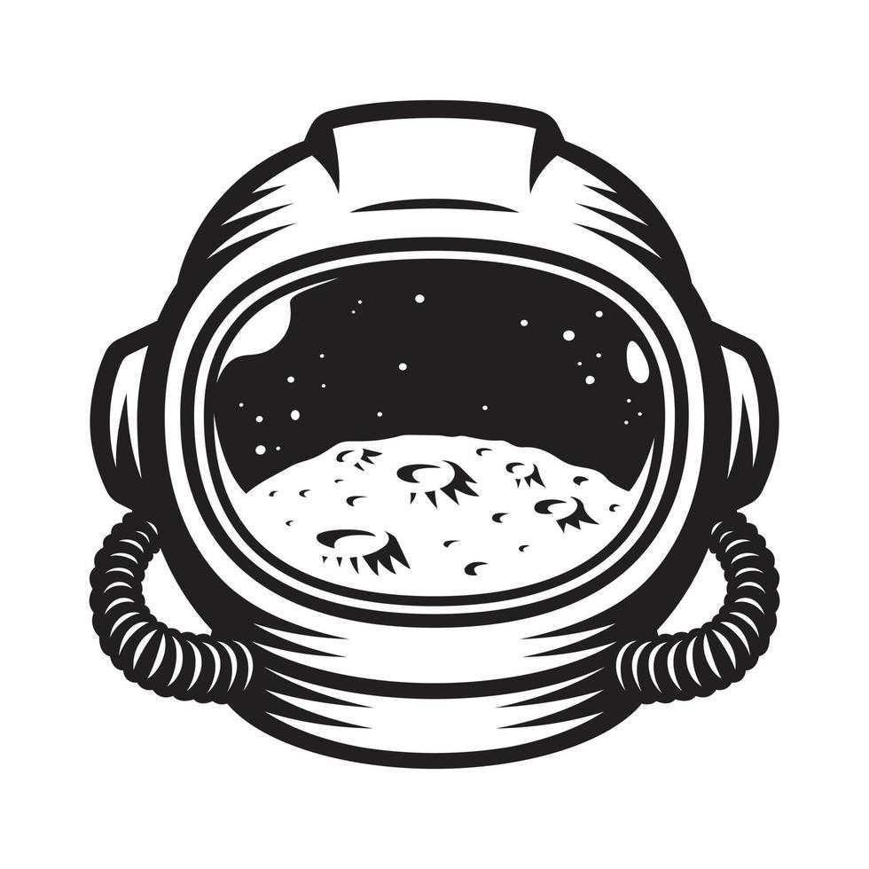 capacete de astronauta vetorial com reflexo de uma lua e estrelas vetor
