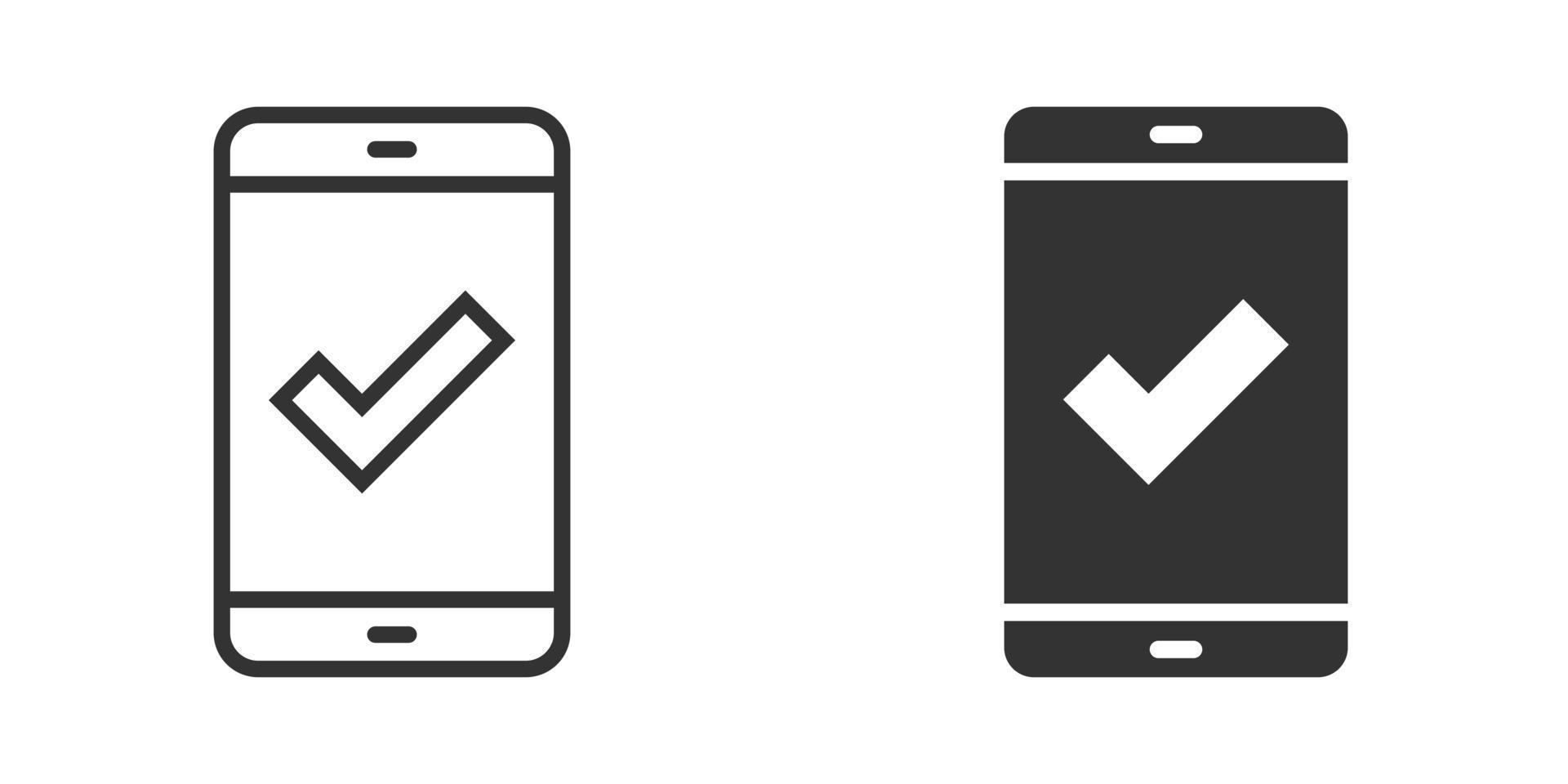ícone de marca de seleção de telefone em estilo simples. ilustração em vetor aprovação smartphone em fundo branco isolado. confirme o conceito de negócio.