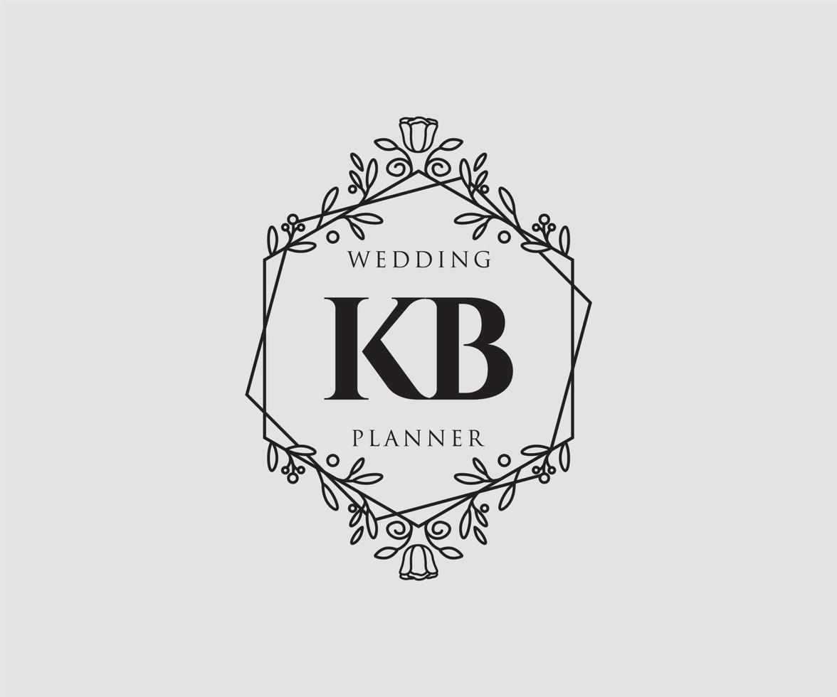 kb letras iniciais coleção de logotipos de monograma de casamento, modelos modernos minimalistas e florais desenhados à mão para cartões de convite, salve a data, identidade elegante para restaurante, boutique, café em vetor