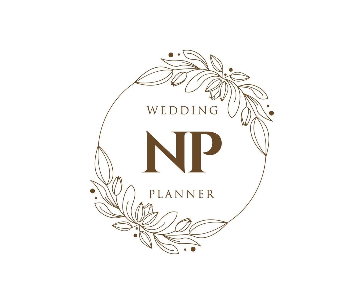 np letras iniciais coleção de logotipos de monograma de casamento, modelos modernos minimalistas e florais desenhados à mão para cartões de convite, salve a data, identidade elegante para restaurante, boutique, café em vetor