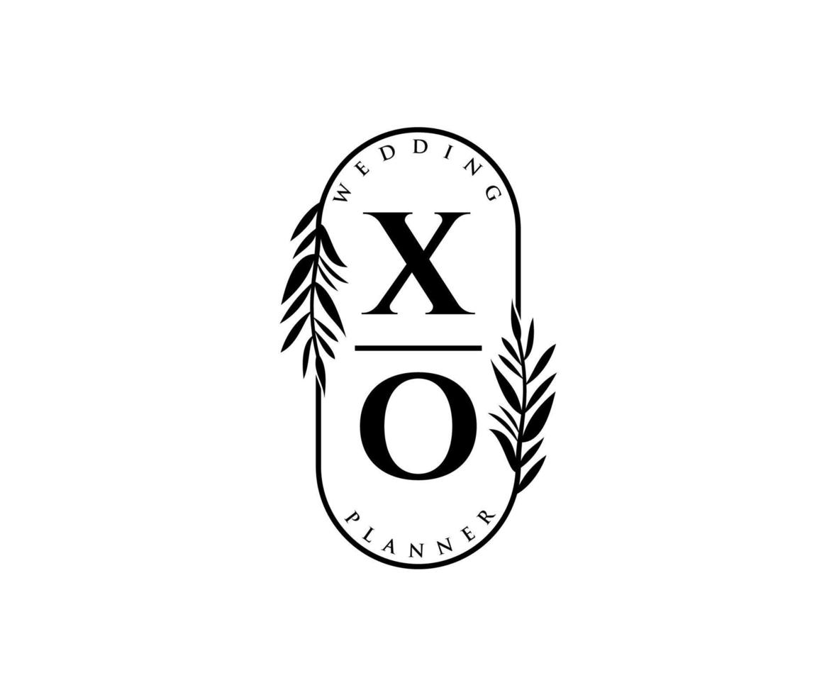 coleção de logotipos de monograma de casamento de letras iniciais xo, modelos modernos minimalistas e florais desenhados à mão para cartões de convite, salve a data, identidade elegante para restaurante, boutique, café em vetor