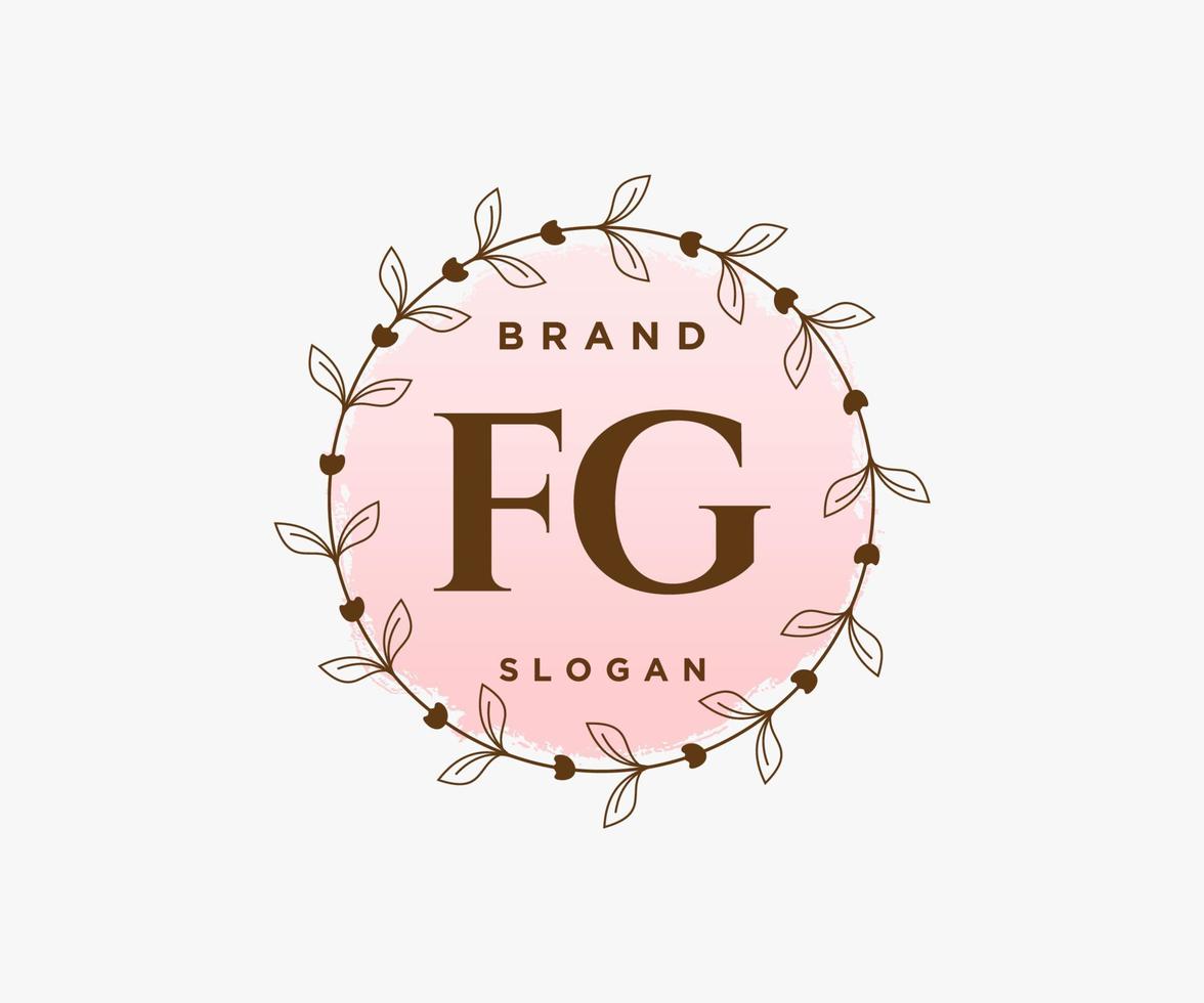 logo feminino inicial fg. utilizável para logotipos de natureza, salão, spa, cosméticos e beleza. elemento de modelo de design de logotipo de vetor plana.