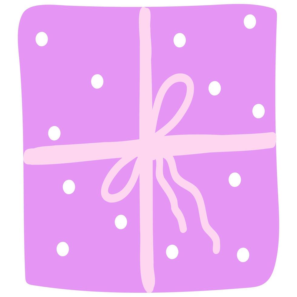 caixa de presente desenhada à mão com fita, ilustração de vista superior, silhueta de presente de feriado, elemento para decoração de aniversário, natal ou ano novo, adesivo plano. vetor