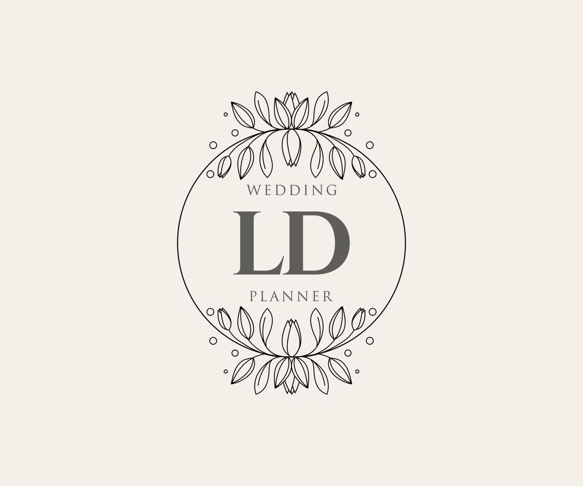 coleção de logotipos de monograma de casamento de letras iniciais ld, modelos modernos minimalistas e florais desenhados à mão para cartões de convite, salve a data, identidade elegante para restaurante, boutique, café em vetor