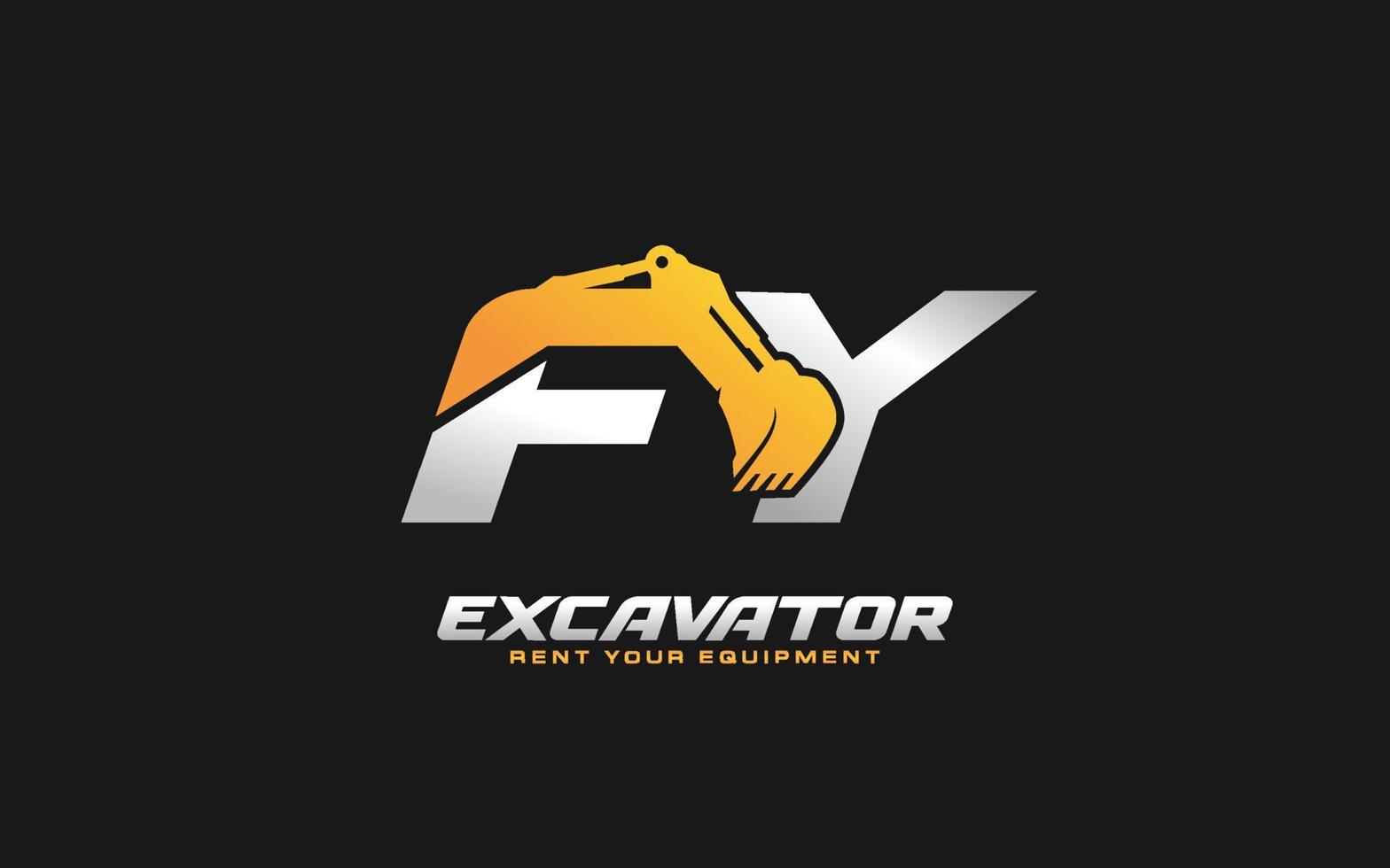 fy logo escavadeira para construtora. ilustração vetorial de modelo de equipamento pesado para sua marca. vetor