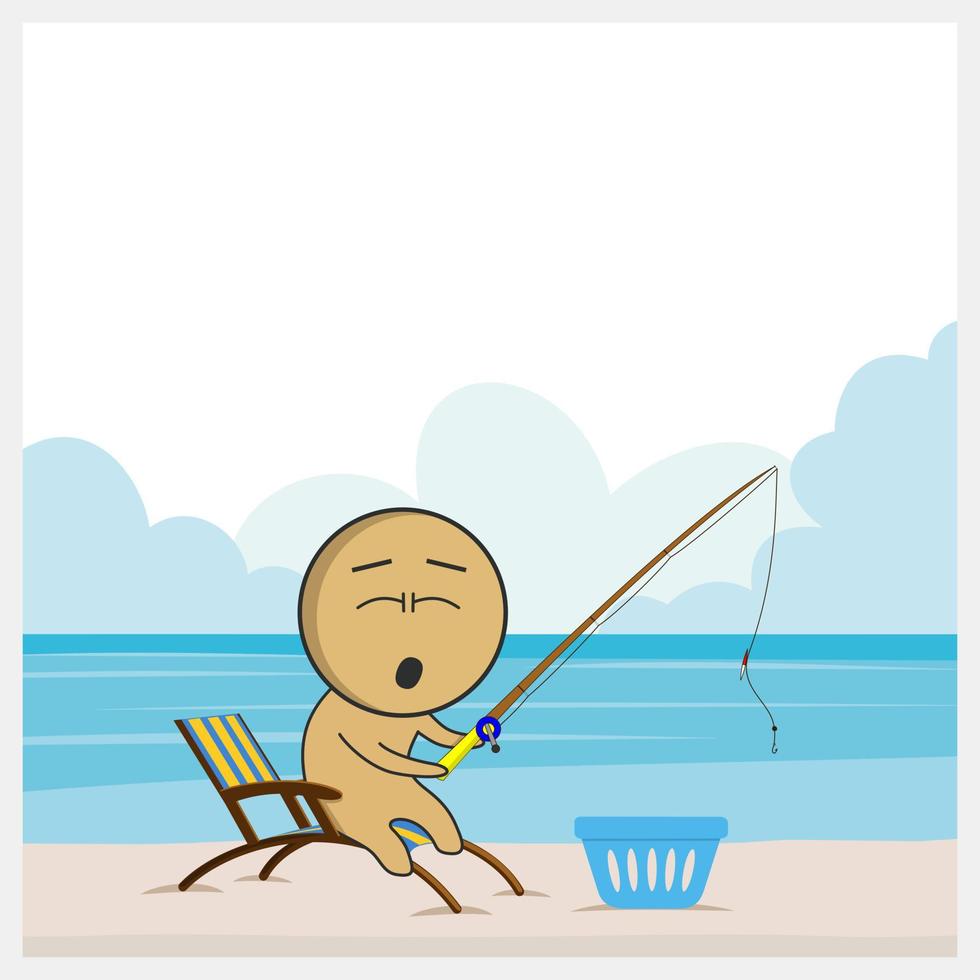 um pescador pega um peixe com uma vara de pescar vetor