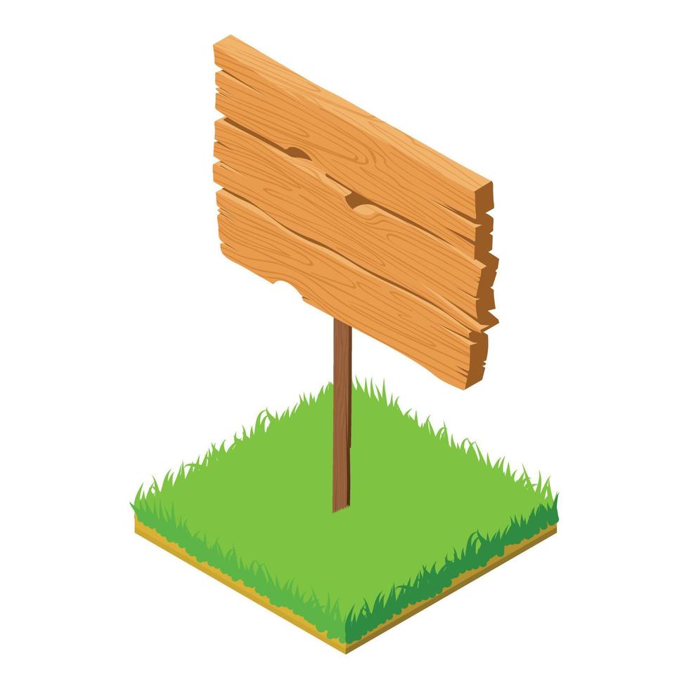 ícone de sinal de madeira, estilo isométrico vetor