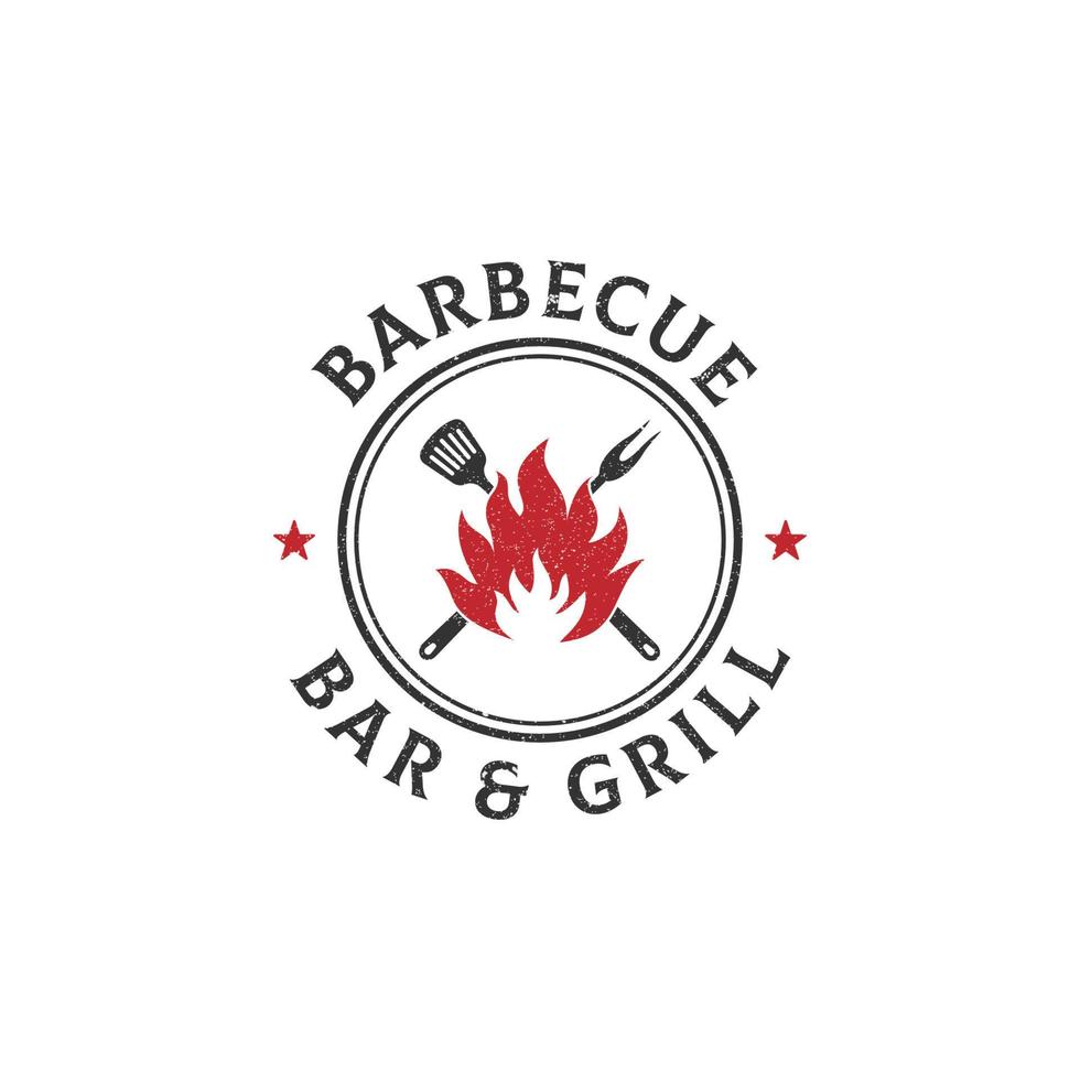 design de logotipo de churrasco grunge vintage, ilustração vetorial de bar e grill com estilo rústico vetor