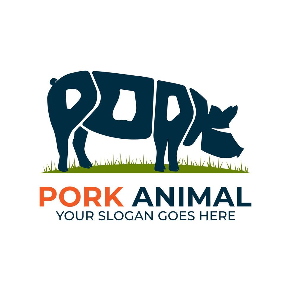 vetor de design de logotipo de animal de porco, logotipo com texto deformado na forma de uma ilustração de animal de porco