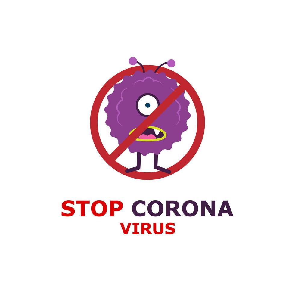 pare a ilustração dos desenhos animados do vírus corona, as pessoas carregam um cartaz de sinal de parada do vírus corona. vetor
