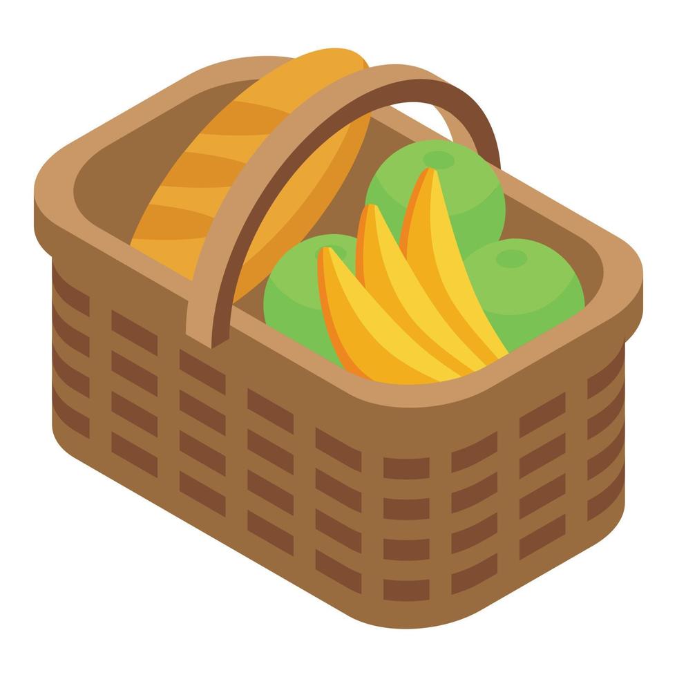 vetor isométrico do ícone da cesta de piquenique de frutas. cesta de comida de verão