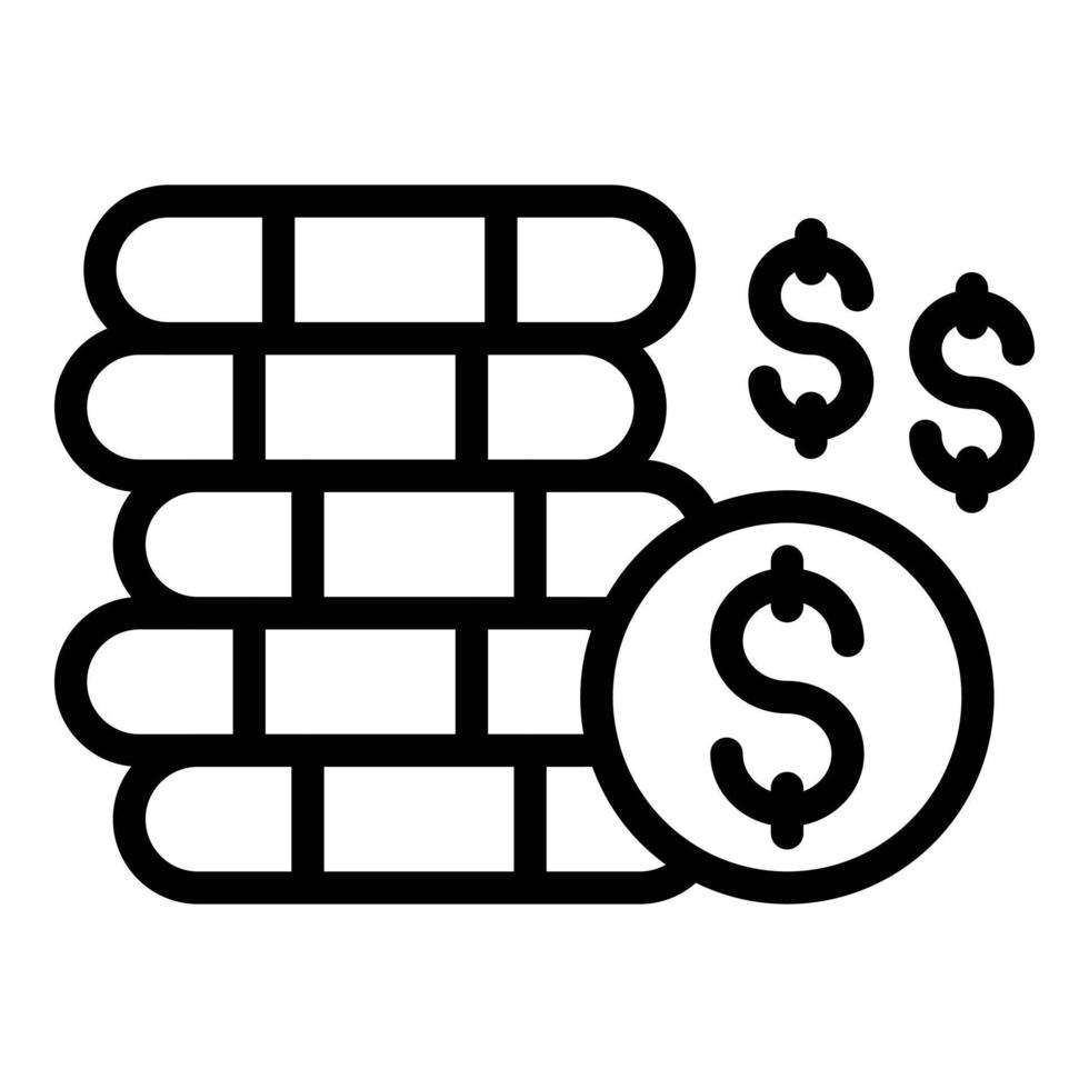 ícone de moedas de dólar de dinheiro de lavanderia, estilo de estrutura de tópicos vetor