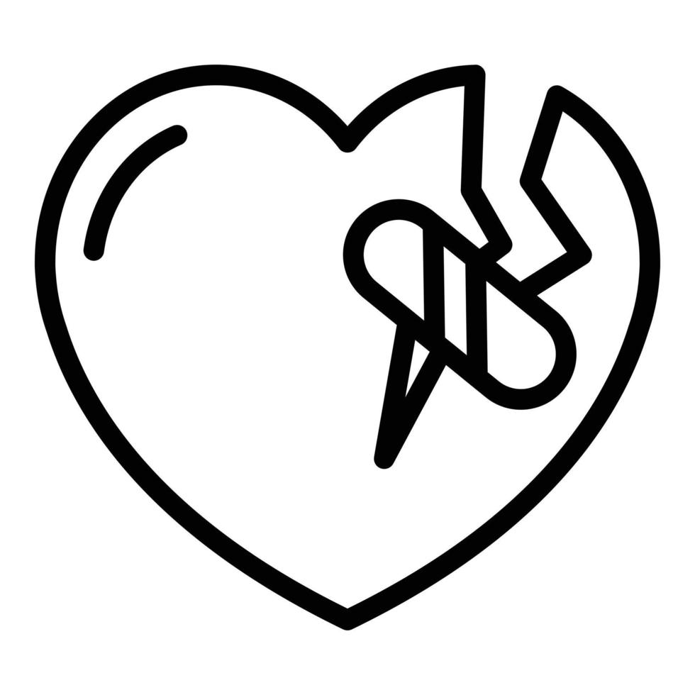 ícone de coração partido, estilo de estrutura de tópicos vetor