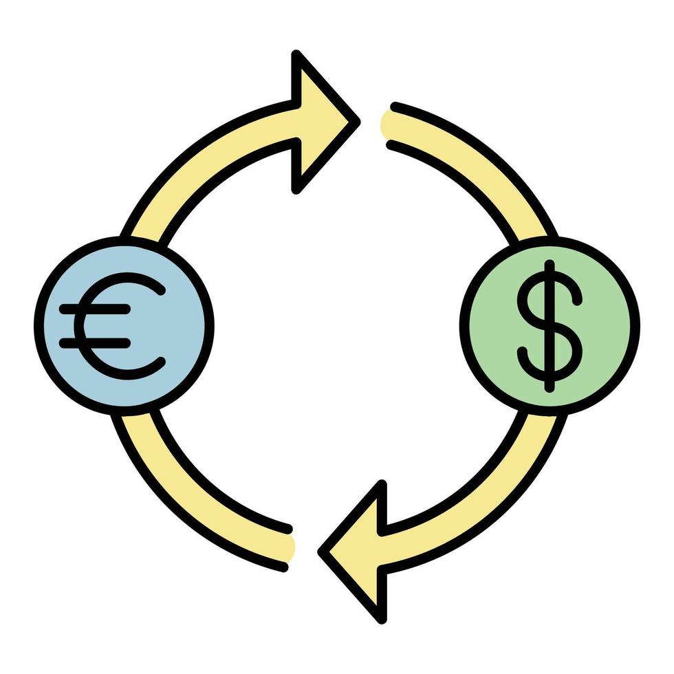 vetor de contorno de cor de ícone de conversão de dinheiro
