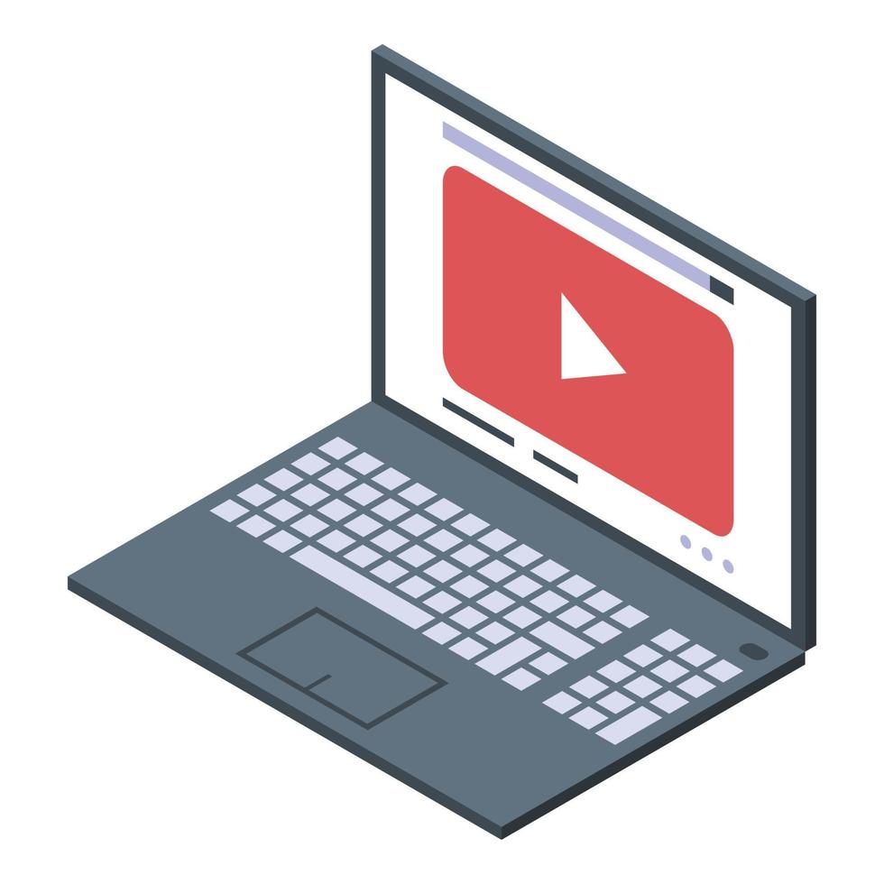 ícone de reprodução de vídeo do laptop, estilo isométrico vetor