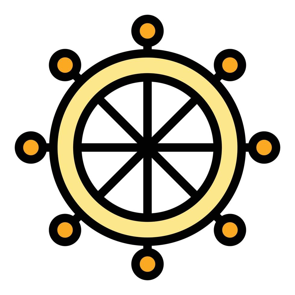 vetor de contorno de cor de ícone de roda de navio veleiro