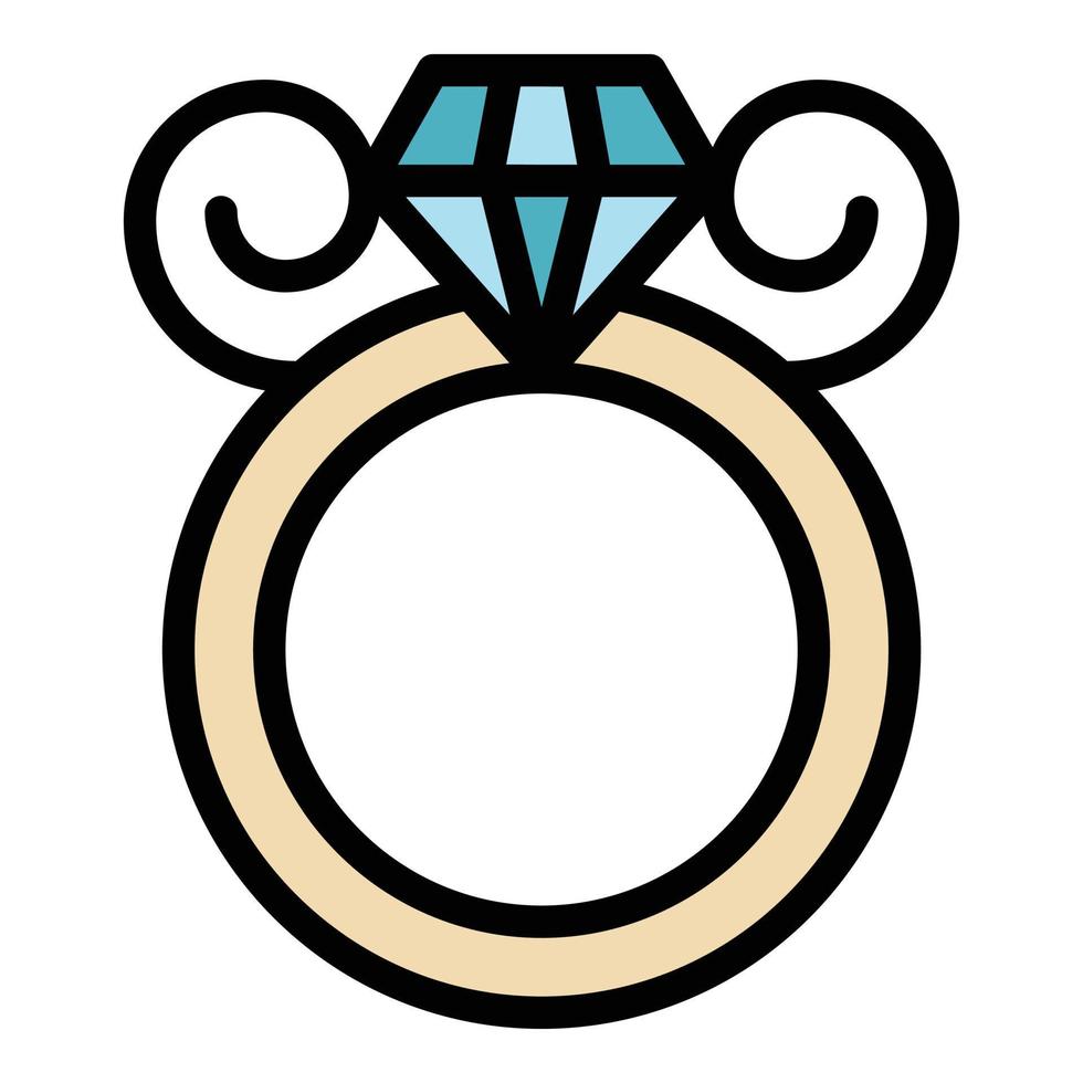 vetor de contorno de cor de ícone de anel de diamante de metalurgia
