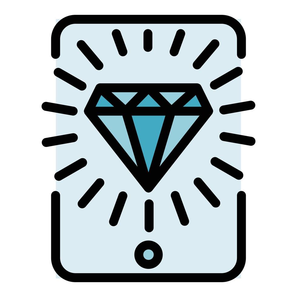 vetor de contorno de cor de ícone de smartphone de jogos de diamante