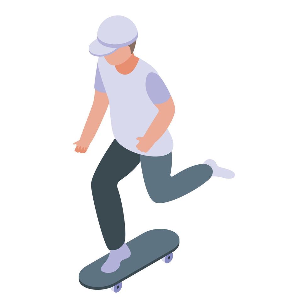 ícone de skate de menino, estilo isométrico vetor