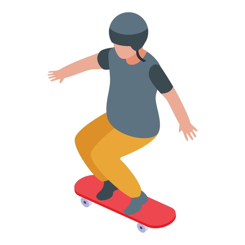 ícone de skate de menino protegido, estilo isométrico vetor