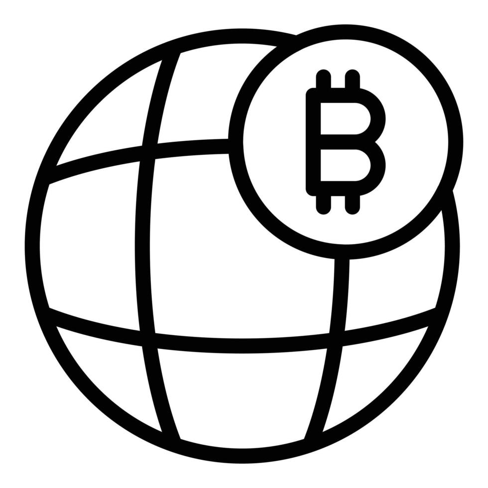 ícone global de bitcoin, estilo de estrutura de tópicos vetor