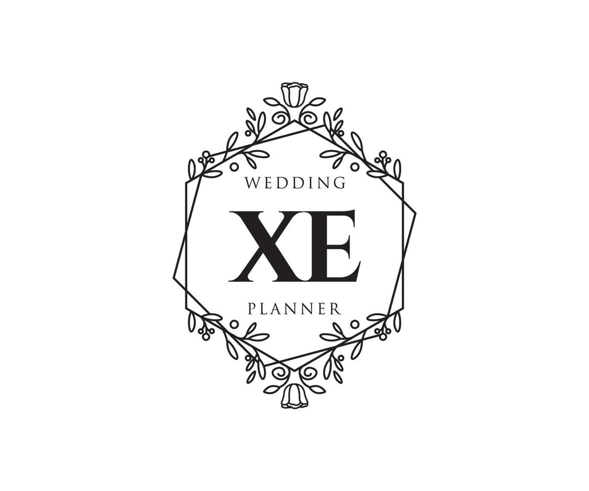 coleção de logotipos de monograma de casamento de letras iniciais xe, modelos modernos minimalistas e florais desenhados à mão para cartões de convite, salve a data, identidade elegante para restaurante, boutique, café em vetor