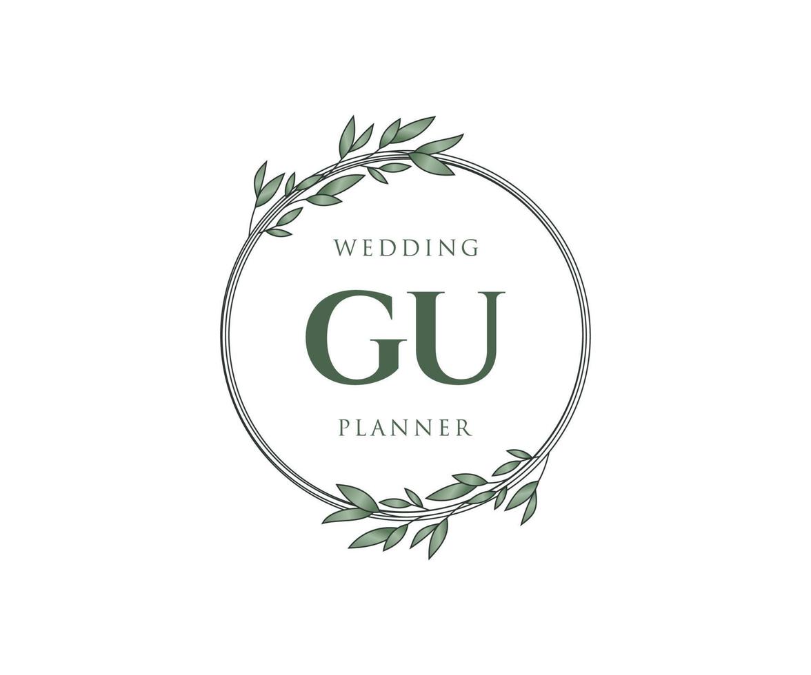 coleção de logotipos de monograma de casamento de letra de gu, modelos modernos minimalistas e florais desenhados à mão para cartões de convite, salve a data, identidade elegante para restaurante, boutique, café em vetor