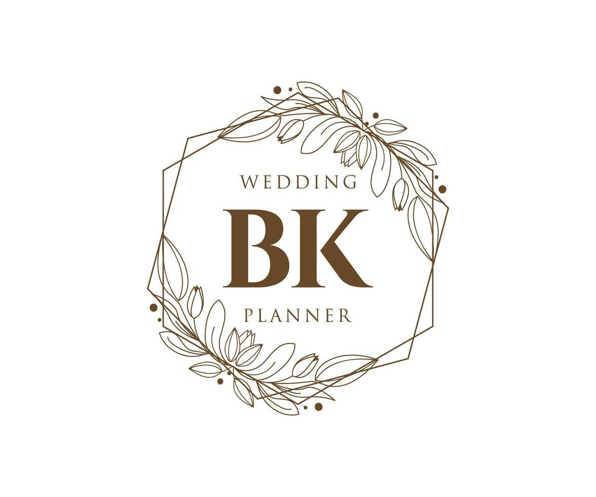 coleção de logotipos de monograma de casamento de letra inicial bk, modelos modernos minimalistas e florais desenhados à mão para cartões de convite, salve a data, identidade elegante para restaurante, boutique, café em vetor