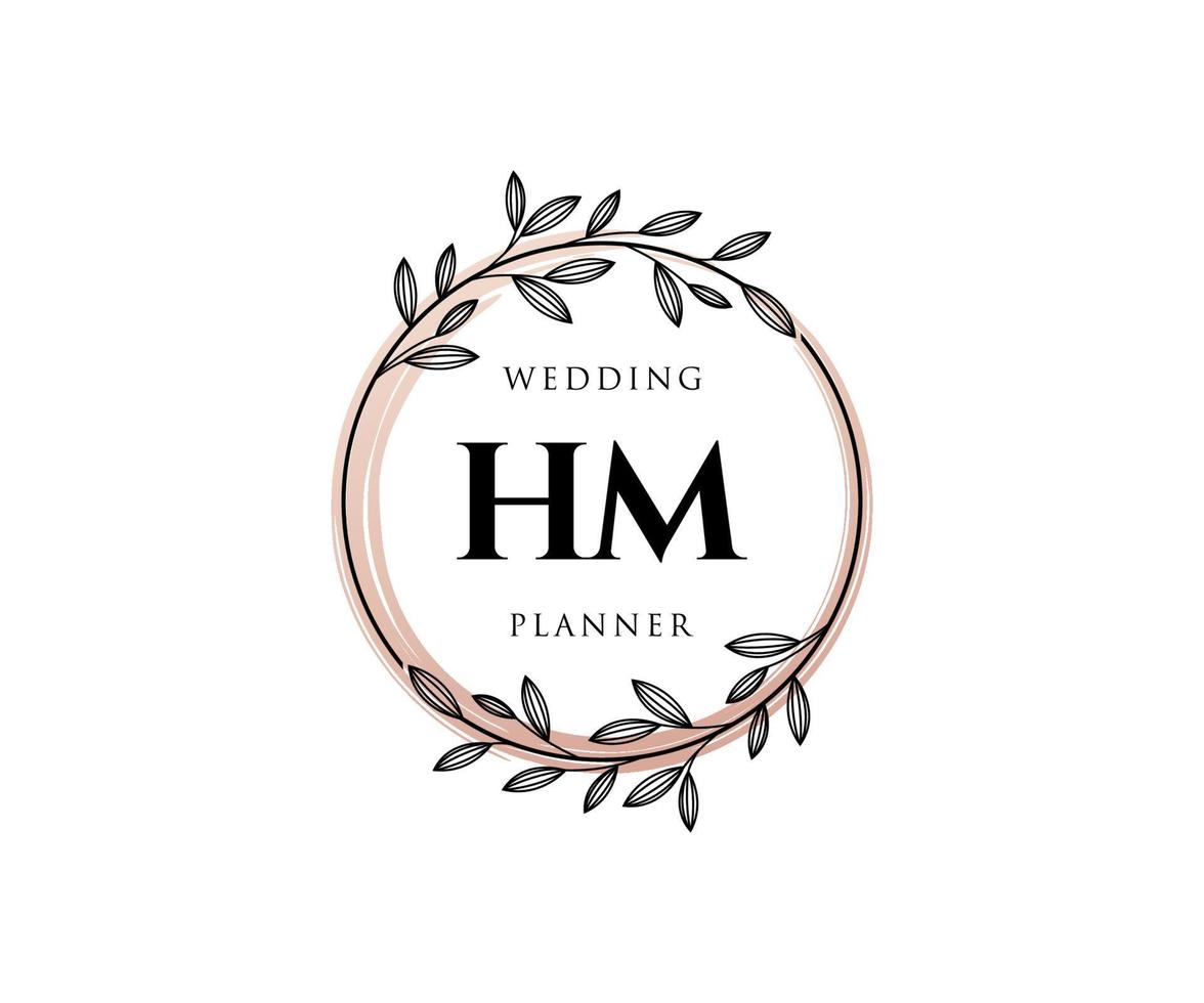 coleção de logotipos de monograma de casamento de letras iniciais hm, modelos modernos minimalistas e florais desenhados à mão para cartões de convite, salve a data, identidade elegante para restaurante, boutique, café em vetor