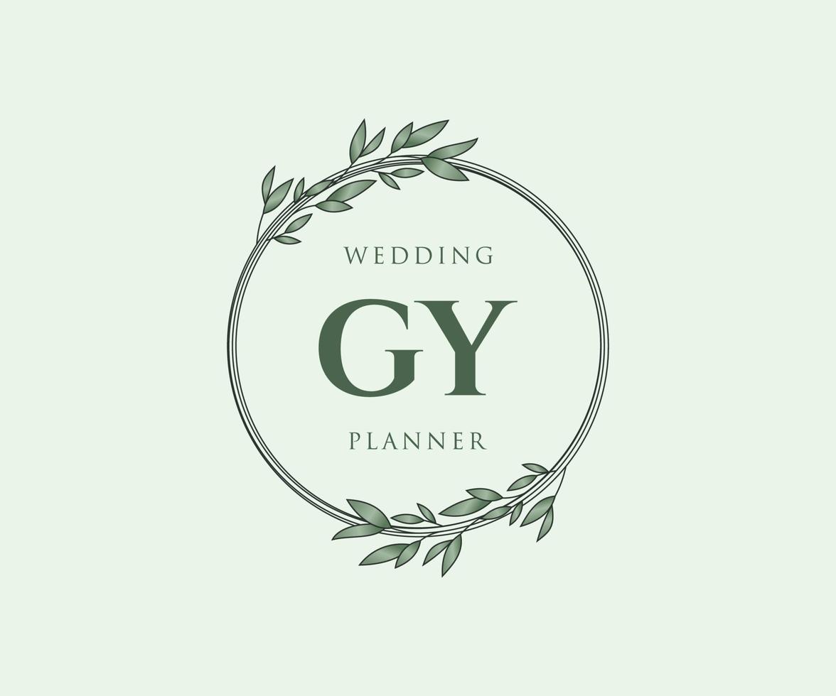 coleção de logotipos de monograma de casamento de letras iniciais gy, modelos modernos minimalistas e florais desenhados à mão para cartões de convite, salve a data, identidade elegante para restaurante, boutique, café em vetor