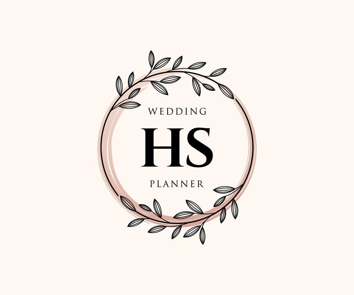 hs letras iniciais coleção de logotipos de monograma de casamento, modelos modernos minimalistas e florais desenhados à mão para cartões de convite, salve a data, identidade elegante para restaurante, boutique, café em vetor