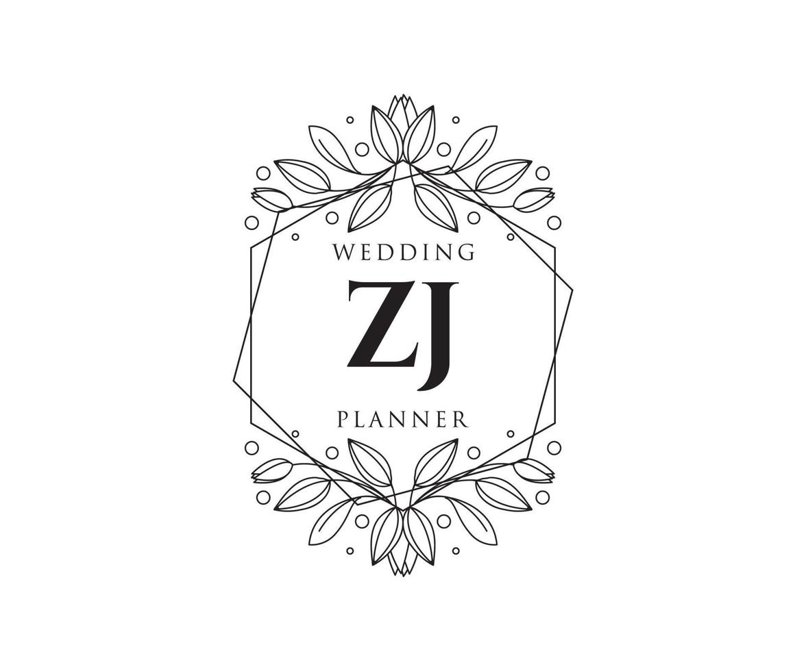 coleção de logotipos de monograma de casamento de letra de iniciais zj, modelos modernos minimalistas e florais desenhados à mão para cartões de convite, salve a data, identidade elegante para restaurante, boutique, café em vetor