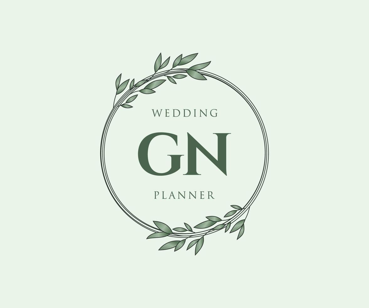 gn letras iniciais coleção de logotipos de monograma de casamento, modelos modernos minimalistas e florais desenhados à mão para cartões de convite, salve a data, identidade elegante para restaurante, boutique, café em vetor