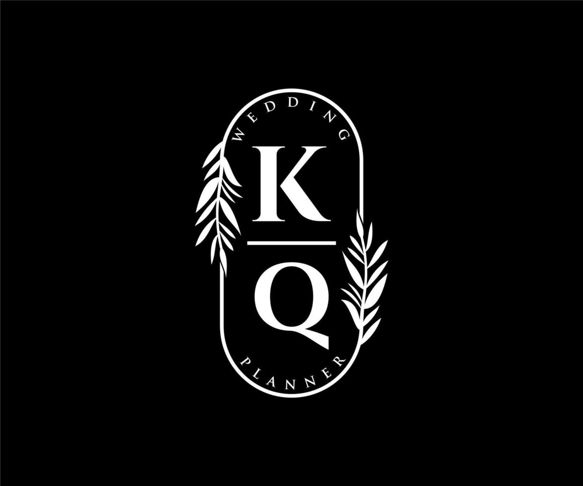 coleção de logotipos de monograma de casamento de letra kq, modelos modernos minimalistas e florais desenhados à mão para cartões de convite, salve a data, identidade elegante para restaurante, boutique, café em vetor