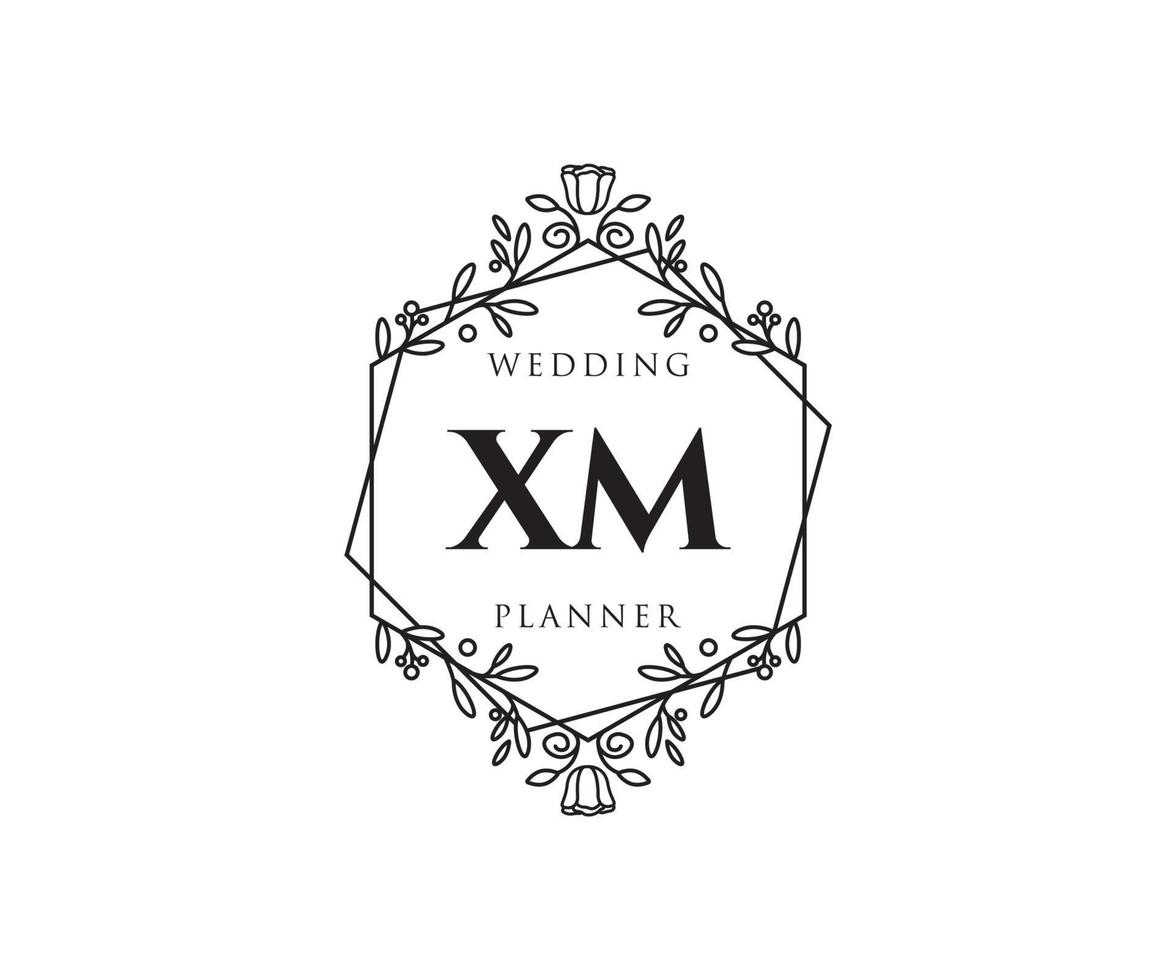 coleção de logotipos de monograma de casamento de letras iniciais xm, modelos modernos minimalistas e florais desenhados à mão para cartões de convite, salve a data, identidade elegante para restaurante, boutique, café em vetor
