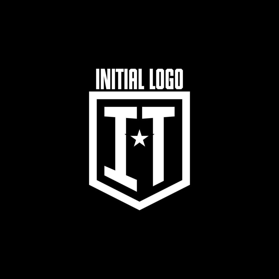 logotipo de jogo inicial com escudo e design de estilo estrela vetor