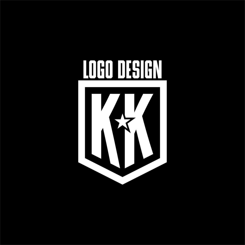 kk logotipo inicial do jogo com escudo e design de estilo estrela vetor