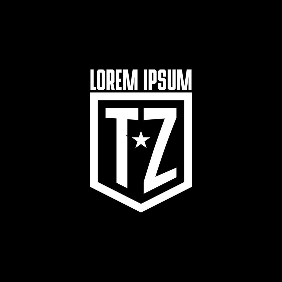 logotipo de jogo inicial tz com escudo e design de estilo estrela vetor