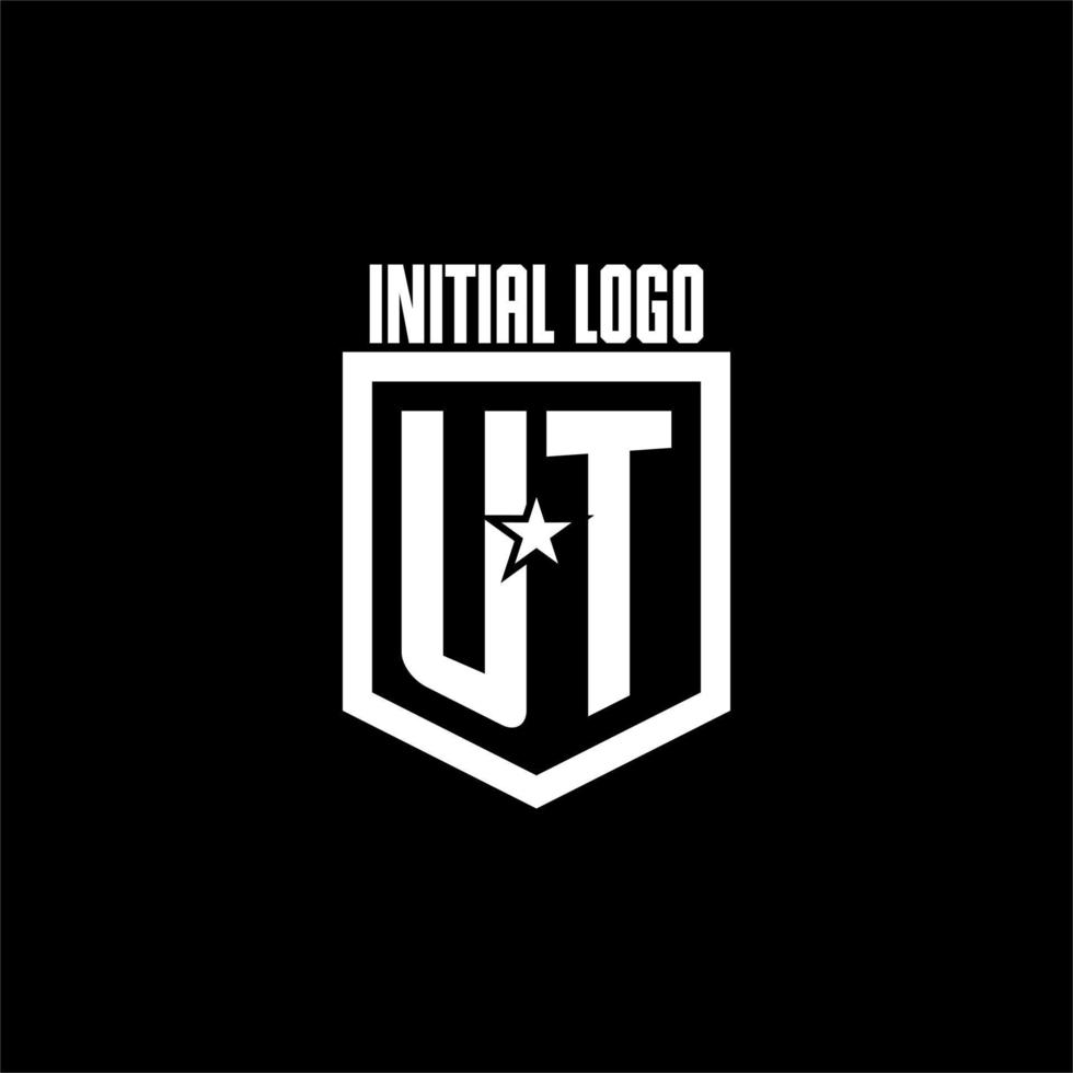 ut logotipo de jogo inicial com escudo e design de estilo estrela vetor
