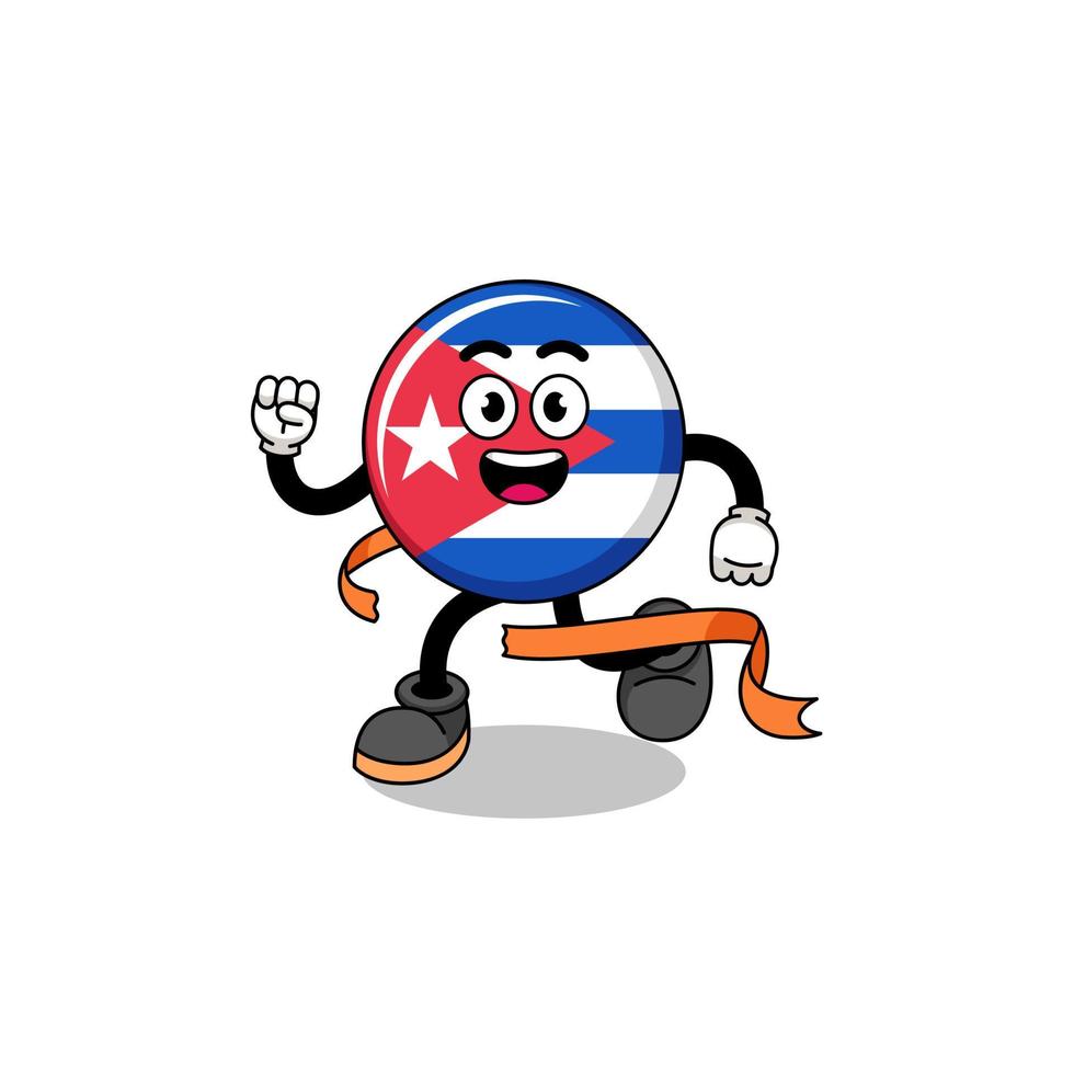 desenho de mascote da bandeira de cuba correndo na linha de chegada vetor