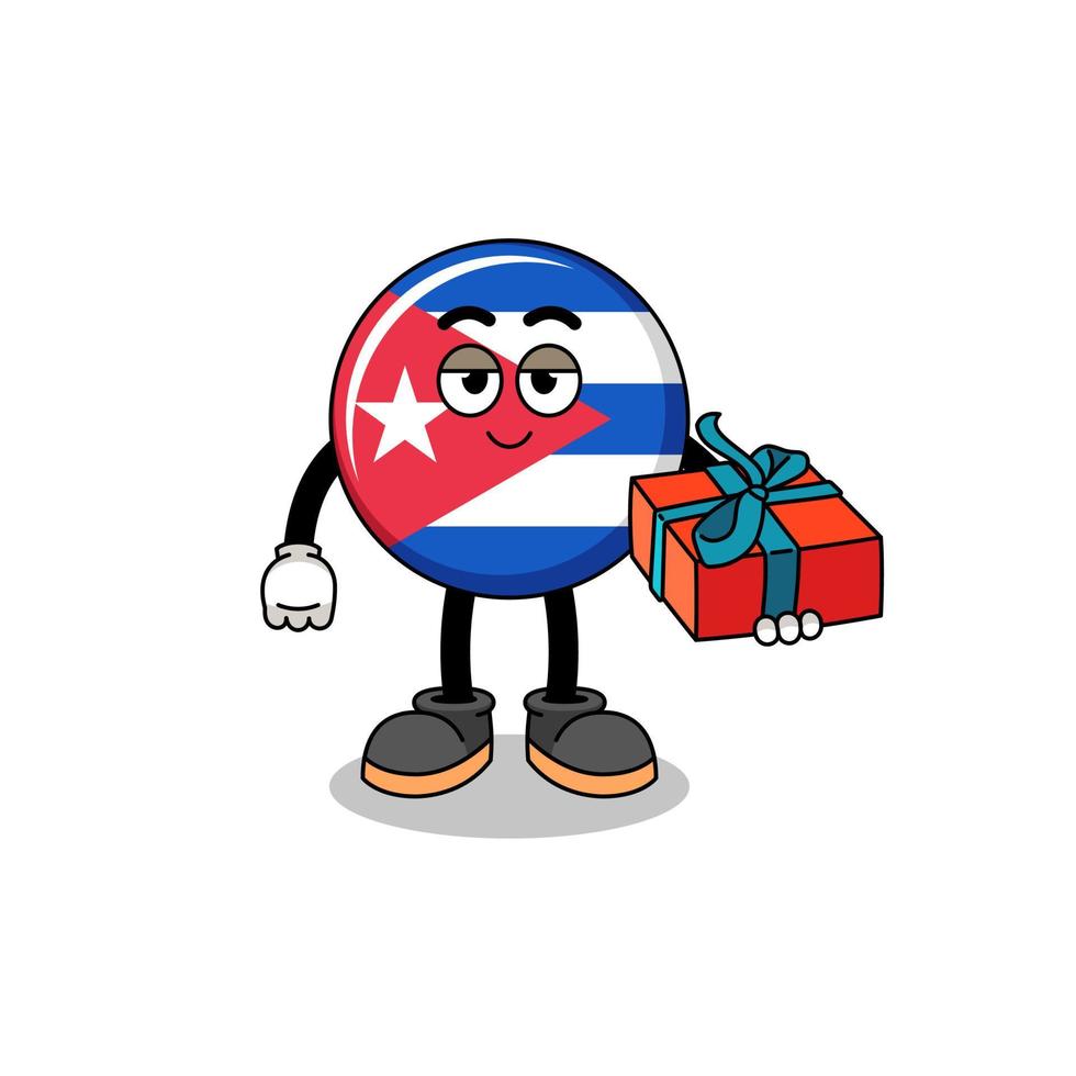 ilustração de mascote da bandeira de cuba dando um presente vetor