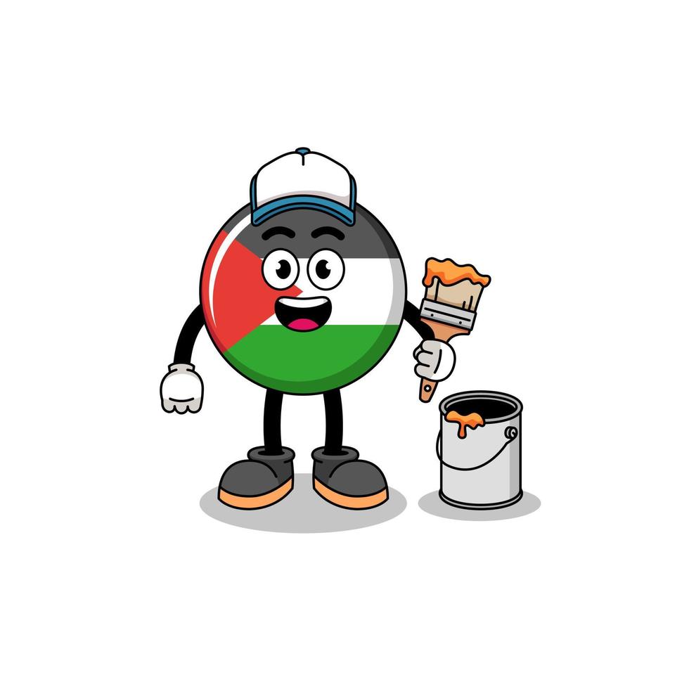 mascote de personagem da bandeira da Palestina como pintor vetor
