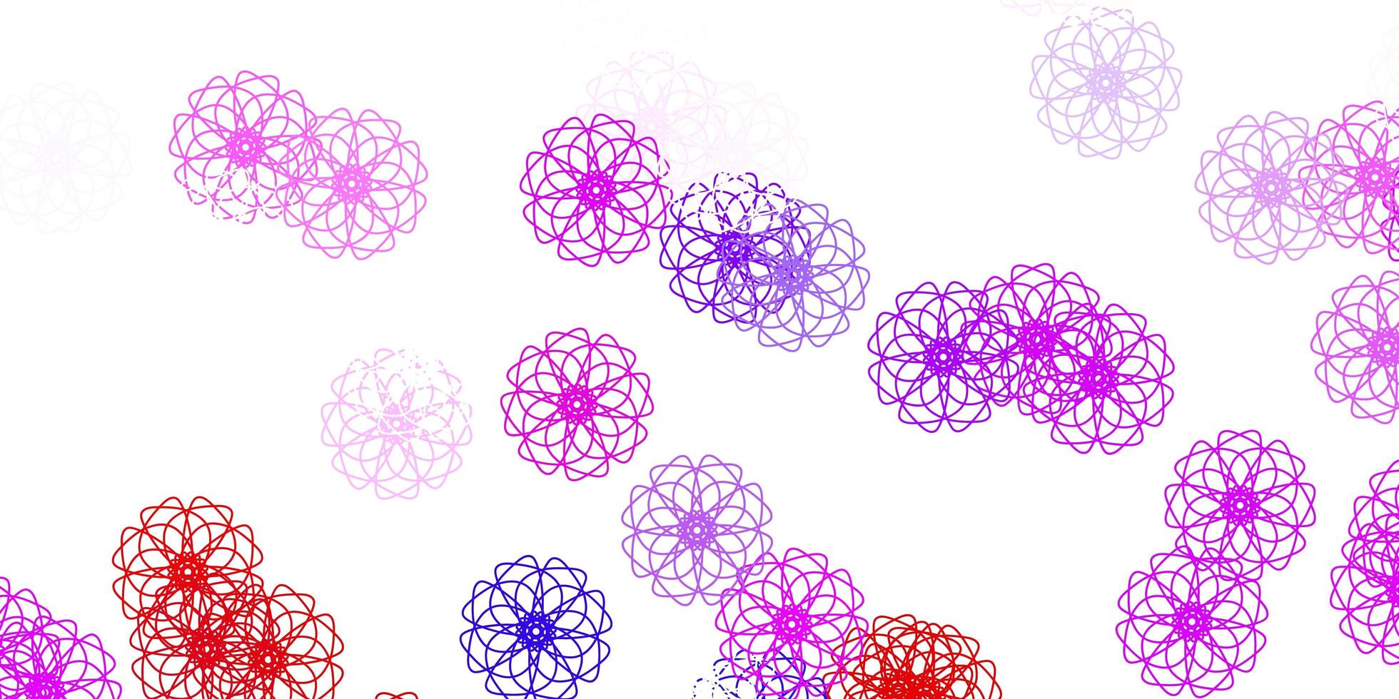 textura de doodle azul e vermelho claro com flores. vetor