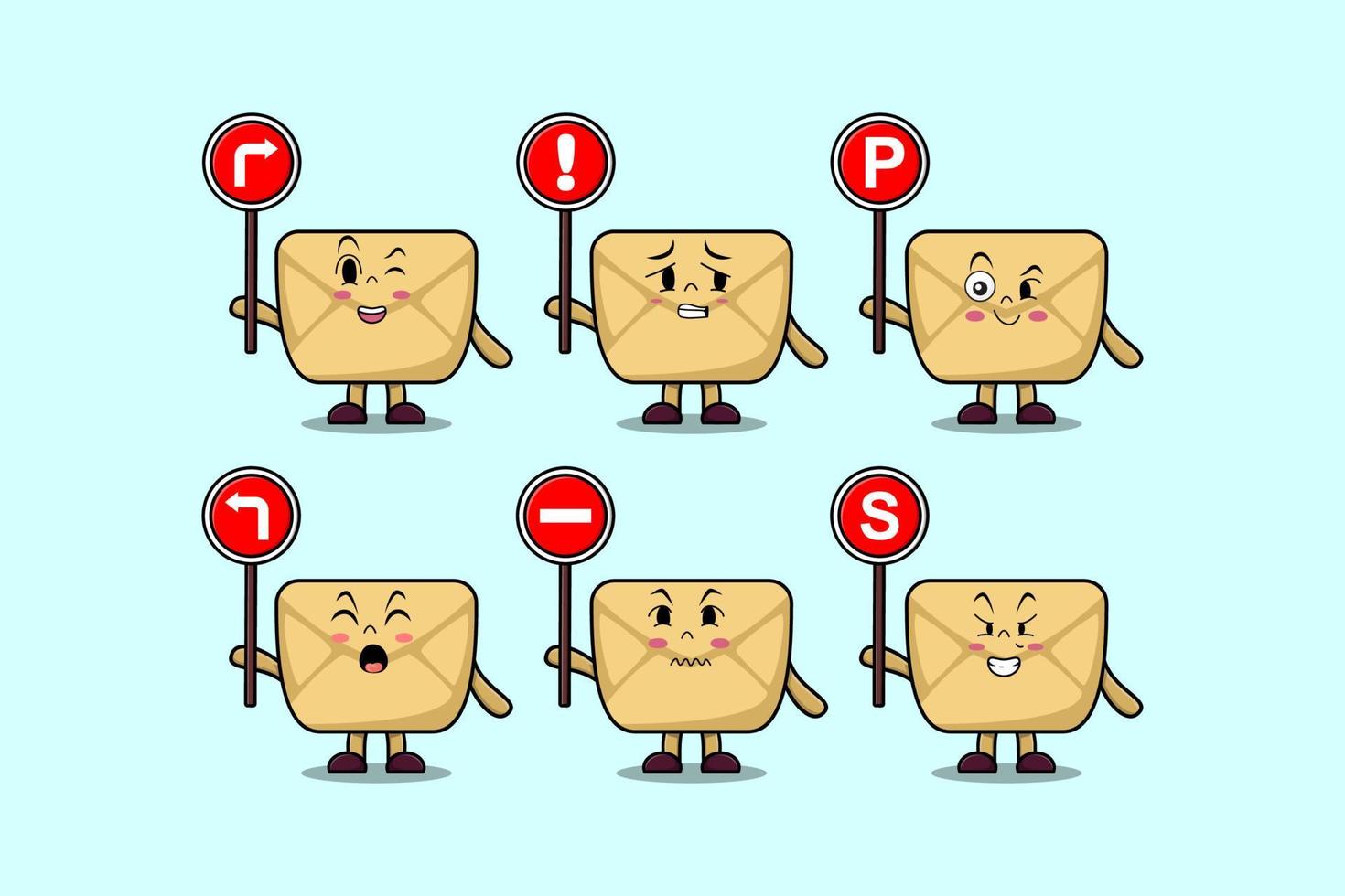 personagem de desenho animado de envelope fofo segura sinal de trânsito vetor