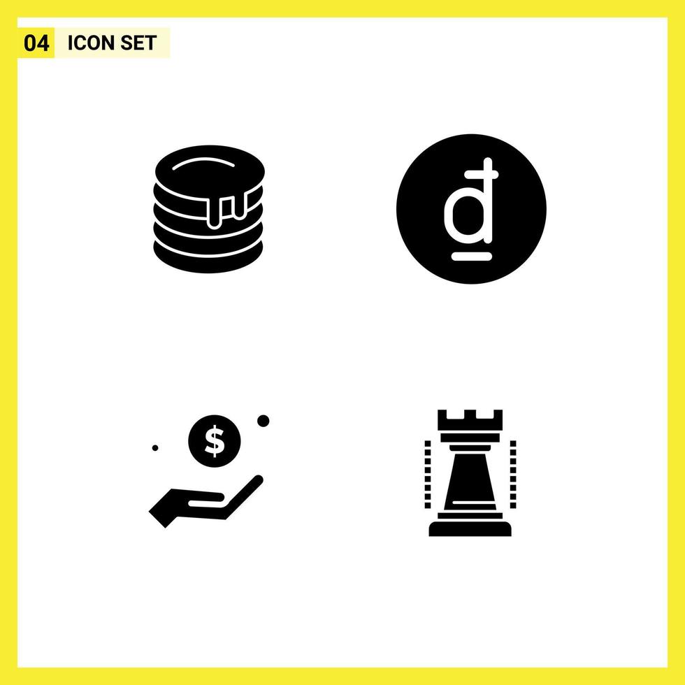 conjunto moderno de pictograma de 4 glifos sólidos de bolo dinheiro canadá vietnã caridade elementos de design de vetores editáveis
