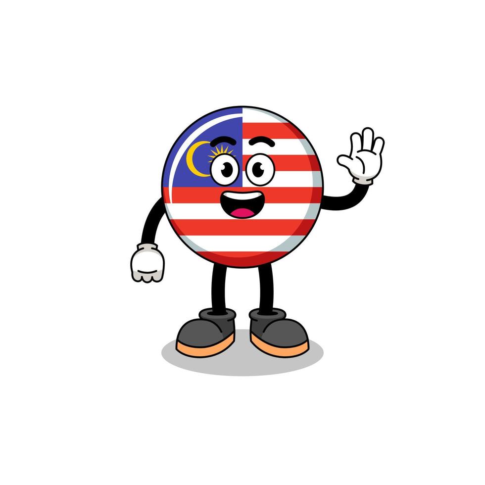 bandeira da malásia desenho animado fazendo gesto com a mão vetor