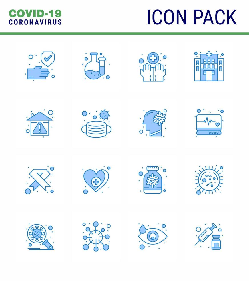 conjunto de ícones de prevenção de coronavírus 16 ícone azul, como proteção, higiene, clínica domiciliar, coronavírus viral, doença de 2019nov, elementos de design vetorial vetor