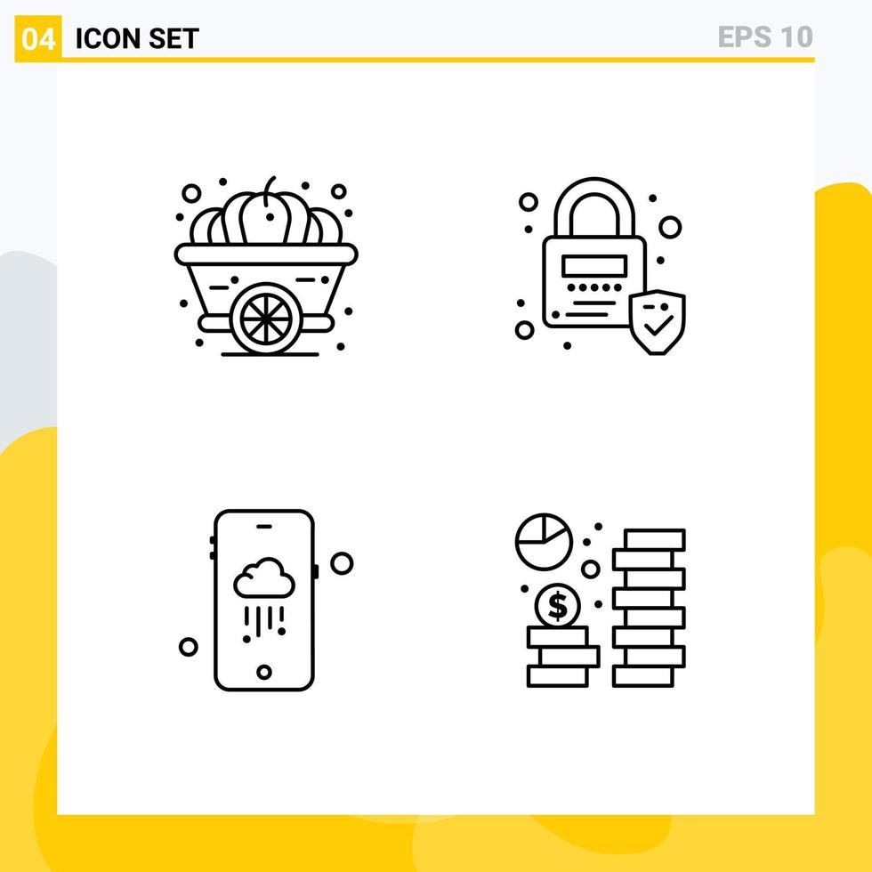 conjunto moderno de pictograma de 4 cores planas de linha cheia de elementos de design de vetores editáveis de moeda de segurança de ação de graças chuvosa de outono